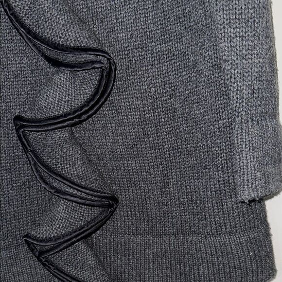 Fenn Wright Manson Gray and Black Sweater w/ Faux Leather Trim & Ruffle Detail - Picture 4 of 11